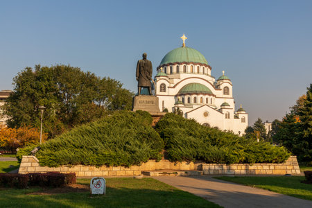 Belgrade, Serbia - October 15, 2019: White Marble Orthodox Church Saint Sava in Belgrade, Serbia.のeditorial素材