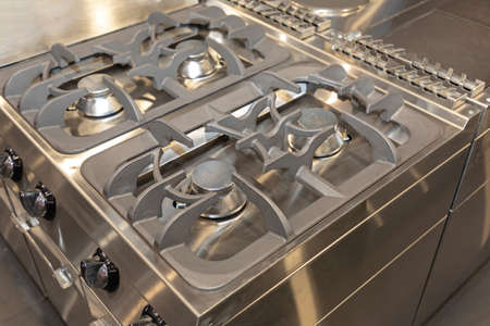 Commercial Gas Burning Stove in Restaurant Kitchen