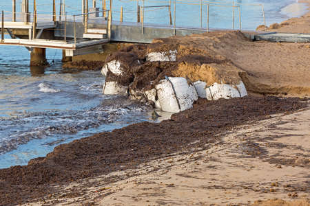 Big Sandbags Beach Erosion Protection Mediterranean Sea