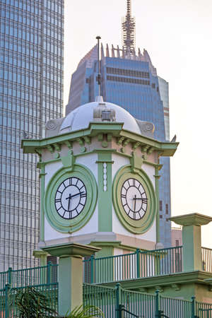 Tower With Clocks at Star Ferry Pier in Hong Kongの写真素材