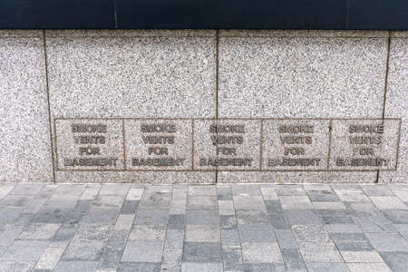 Smoke Vents for Basement Sign at Building Wallの写真素材