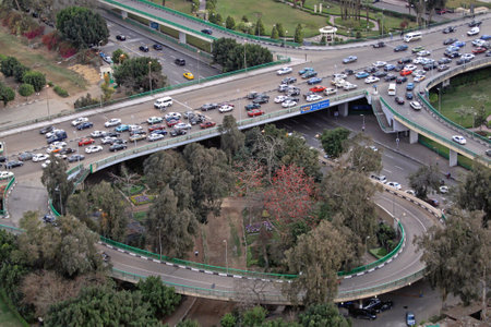 Cairo, Egypt - February 25, 2010: Traffic Jam Transportation Collapse at Bridge Intersection in...