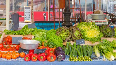 Vegetables Stall at Farmers Market in Nice Franceの写真素材