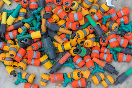 Colourful Plastic Couplings Valves for Garden Hoseの写真素材