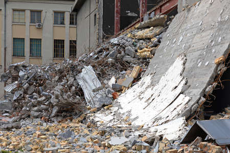 Abandoned Old Factory Building Demolition Waste Material