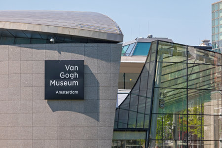 Amsterdam, Netherlands - May 15, 2018: Sign at Van Gogh Museum Building in Amsterdam, Holland.のeditorial素材
