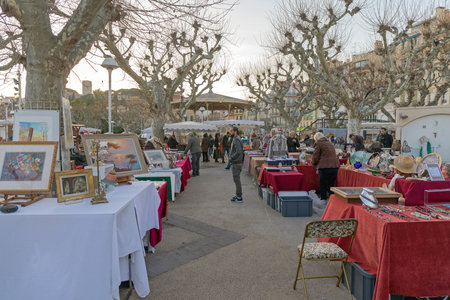 Cannes, France - January 28, 2018: Winter Antique Market at Street in Cannes, France.のeditorial素材