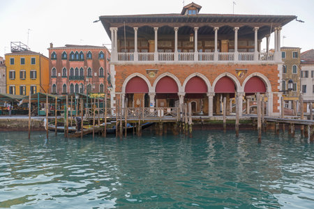 Venice, Italy - January 11, 2017: Historic Seafood Market Rialto at Grand Canal in Venice, Italy.のeditorial素材