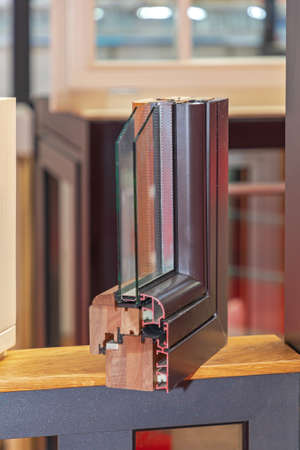 Wooden Window With Aluminium Frame Cross Section Double Glassの写真素材