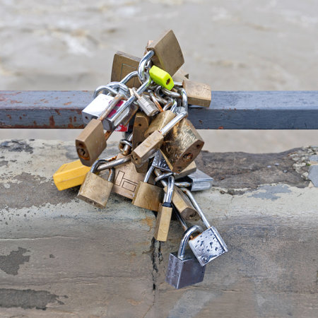 Big Bunch of Love Padlocks at Bridge Railingの写真素材