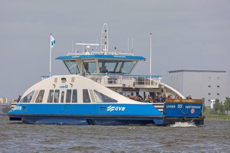 Amsterdam, Netherlands - May 17, 2018: Ferry Boat Service for Pedestrians Travel in Amsterdam, Holland.のeditorial素材
