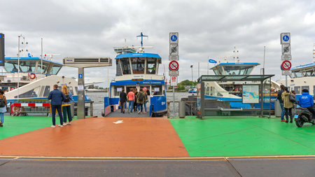 Amsterdam, Netherlands - May 18, 2018: Ferry Boat Service for Pedestrian Passengers in Amsterdam, Holland.のeditorial素材