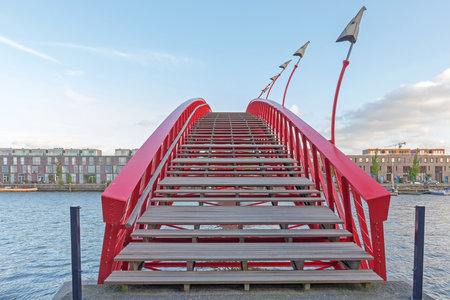 Python Bridge Stairs at Eastern Docklands in Amsterdamの写真素材
