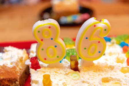 Eighty Sixt Birthday Candles at Top of Cake