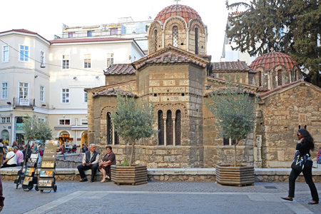 Athens, Greece - May 01, 2015: Panaghia Kapnikarea Church at Ermou Street in Athens, Greece.のeditorial素材