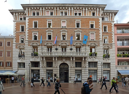 Rijeka, Croatia - October 17, 2014: City Mayor Government Office and Radio Building at Korzo Street in Rijeka, Croatia.のeditorial素材