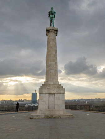 Belgrade, Serbia - December 05, 2018: Victor Pillar Monument at Kalemegdan Park in Belgrade, Serbia.のeditorial素材