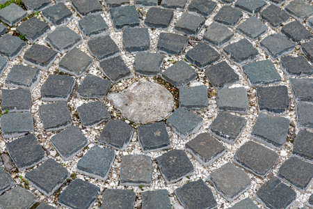 Concentric Circle Cobblestones Decorative Pavement at Streetの写真素材