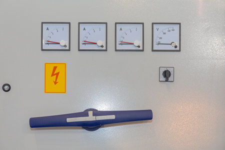 Main Electric Power Switch With Ampere and Volt Meters Danger