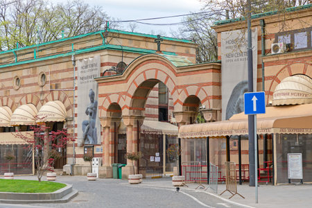 Belgrade, Serbia - April 12, 2021: Entrance Gate to New Cemetery Open Air Museum in Belgrade, Serbia.のeditorial素材