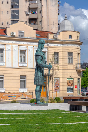 Belgrade, Serbia - May 02, 2021: New Monument to Despot Stefan Lazarevic in the centre of Belgrade by Sculptor Svetomir Arsic Basara.のeditorial素材
