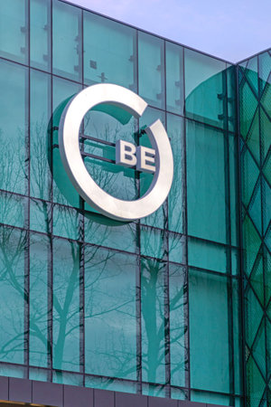 Belgrade, Serbia - February 16, 2021: Big Illuminated Sign Beo at New Shopping Mall in Belgrade,...