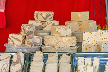 Traditional Sesame Halva Variety Selection Sweet Dessert in Traysの写真素材