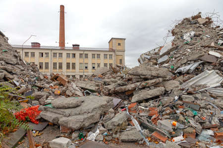 Big Pile of Rubble at Old Factory Demolition Siteの写真素材
