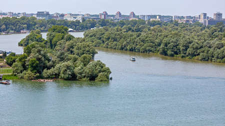 Danube and Sava River Estuary in Belgrade Serbiaの写真素材