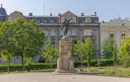 Belgrade, Serbia - August 08, 2021: Monument to Vojvoda Vuk in Park at Toplicin Venac in Belgrade, Serbia.のeditorial素材