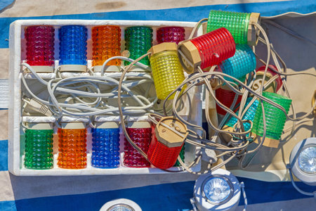 Colourful Vintage Christmas Lights Decoration in Boxの写真素材