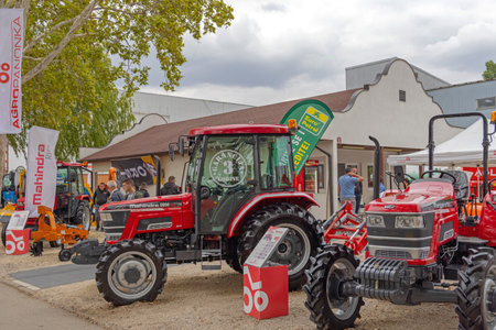 Novi Sad, Serbia - September 21, 2021: Indian Manufacturer Mahindra Tractors at Agriculture Expo Trade Fair.のeditorial素材