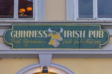 Novi Sad, Serbia - September 21, 2021: First Guinness Irish Pub Red Cow in Vojvodina.のeditorial素材