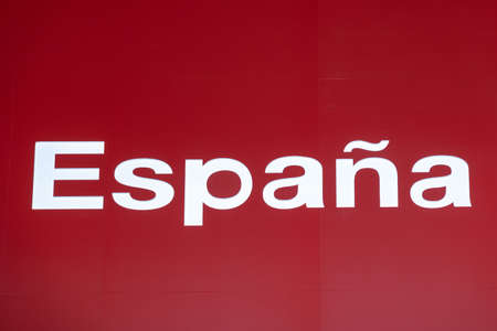 Big White Letters Espana Spain at Red Backgroundの写真素材