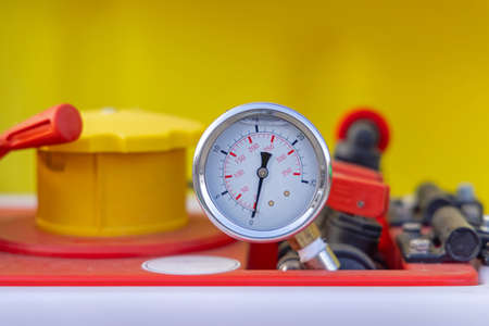 Manometer Pressure Gauge Fluid Filled at Agriculture Machine Tankの写真素材