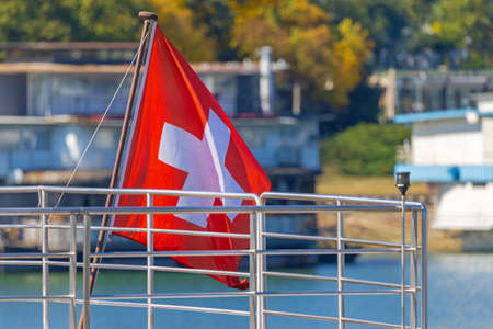 Official Swiss Flag at River Boat Vesselの写真素材