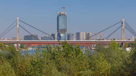 Railroad Suspension Bridge Over River Sava Belgrade Serbiaの写真素材