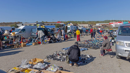 Belgrade, Serbia - October 02, 2021: Big Open Flea Market Bubanj Potok at Sunny Autumn Day.