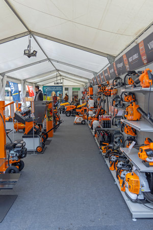 Novi Sad, Serbia - September 21, 2021: Villager Power Tools Equipment for Gardening at Agriculture Expo Fair.のeditorial素材
