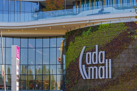 Belgrade, Serbia - October 04, 2021: Live Vertical Plants Wall at Ada Mall Shopping Centre.のeditorial素材