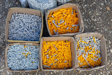 New Plastic Wall Plugs Anchors in Boxes Hardware Storeの写真素材