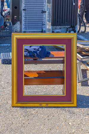 Golden Picture Frame With Burgundy Passepartout at Flea Market