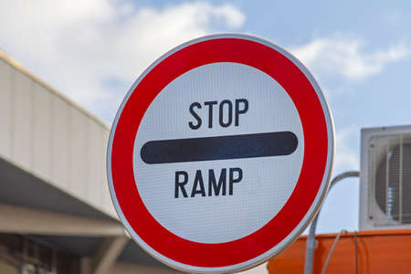 Stop Ramp Traffic Sign at Toll Boothの写真素材