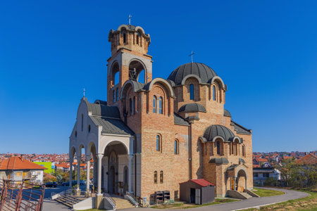 Belgrade, Serbia - October 30, 2021: Temple of Saint Joachim and Anne Orthodox Church in Kaludjerica.のeditorial素材