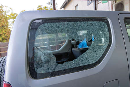 Broken Car Side Window Glass Damage Exterior View