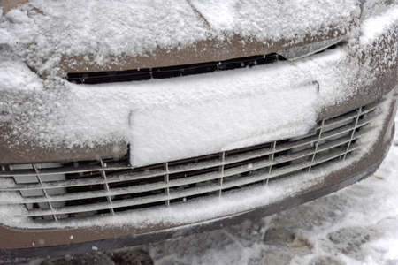 Front Licence Plate Covered With Snow Winter Weather Problems