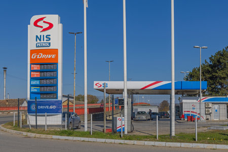 Pancevo, Serbia - October 31, 2021: Modern Nis Petrol Station at Sunny Autumn Day.のeditorial素材