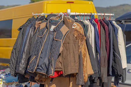 Vests and Jackets at Railing Flea Market Saleの写真素材