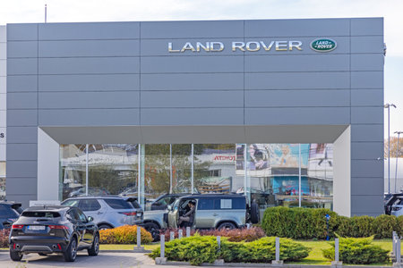 Belgrade, Serbia - November 03, 2021: British Motors Company Land Rover Dealership at Belgrade North.のeditorial素材