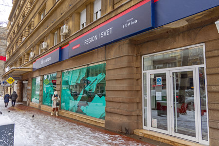 Belgrade, Serbia - January 22, 2022: National Carrier Company Air Serbia Shop in City.のeditorial素材